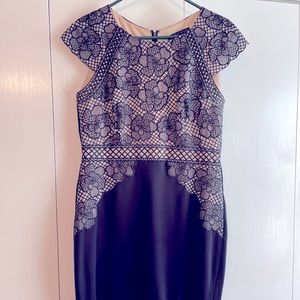 Antonio Melani Navy & Tan Floral Dress